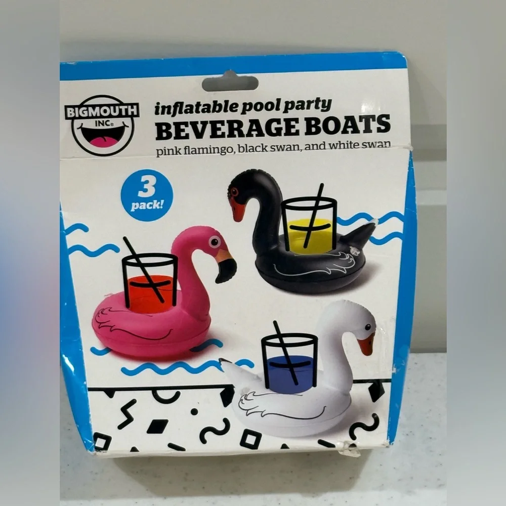 NEW Inflatable Pool Party Beverage Boats - Pink, Black, and White